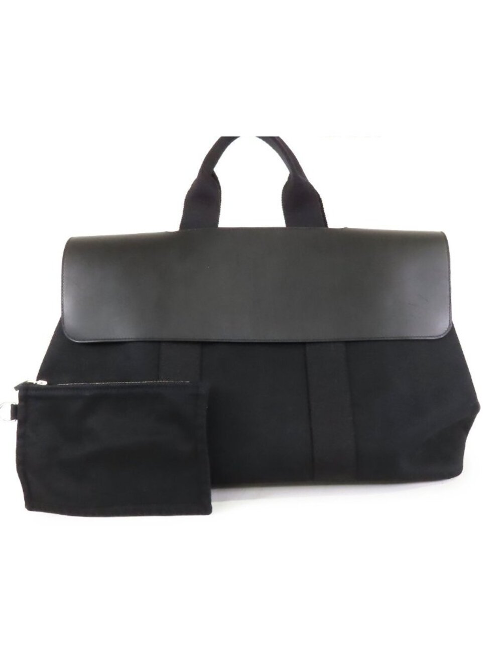 Hermes Valparaiso MM Black Silver Toile Chevron Leather Handbag